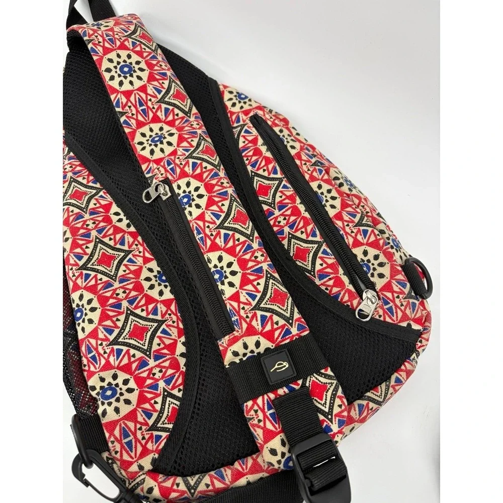 Sling Backpack, Unbranded,‎ Red/Cream/Blue, Geometric Pattern